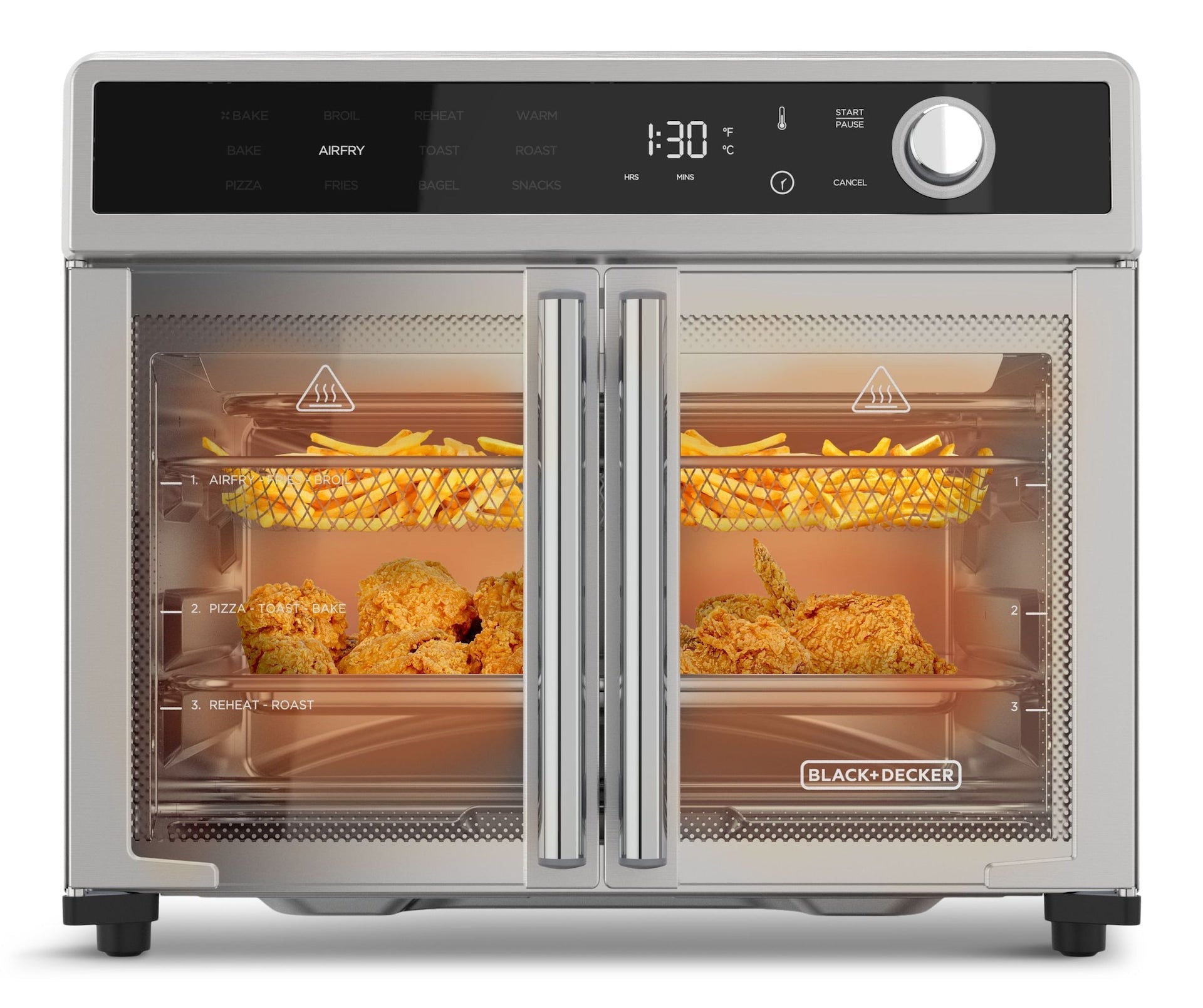 Black & Decker 12-in-1 Französisch Tür digitale Arbeitsplatte Konvektion Ofen mit Luft braten, 6-Scheiben