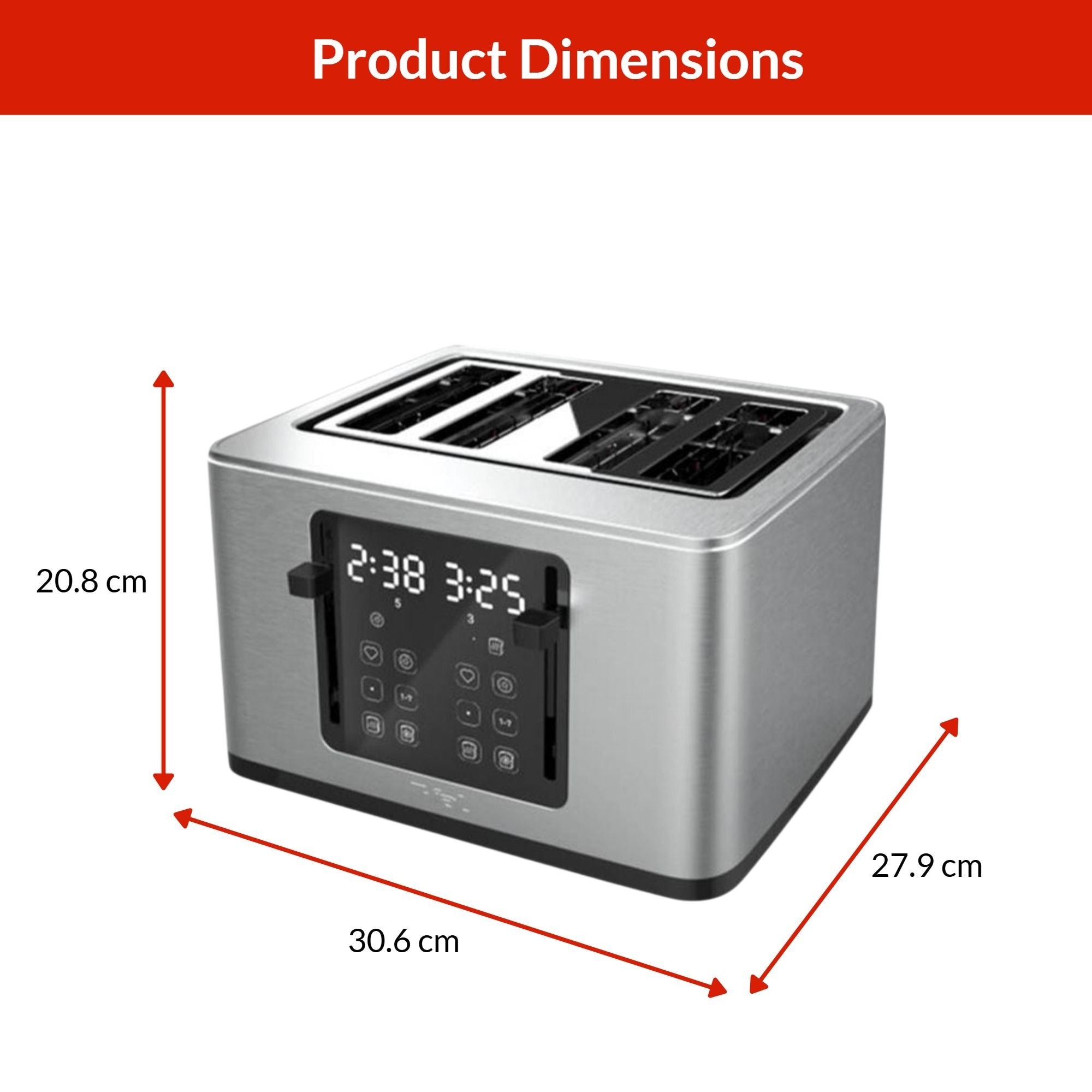 T-fal 4-Scheiben-Digital-Toaster aus Edelstahl, extra breite Schlitze, 7 Bräunungsstufen