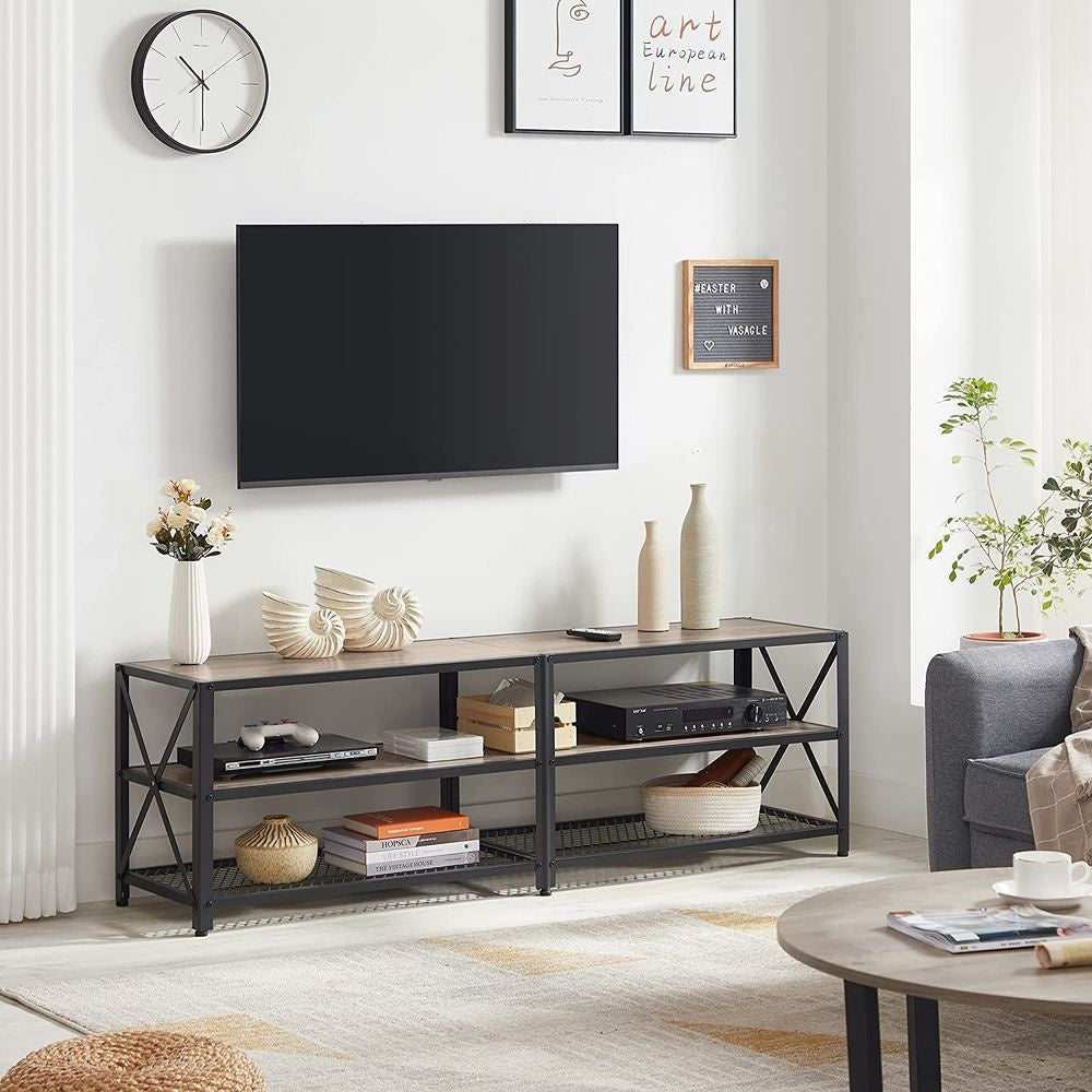 Songmics 70 in 3-Tier-Industrie-Greige / Black-TV-Stand