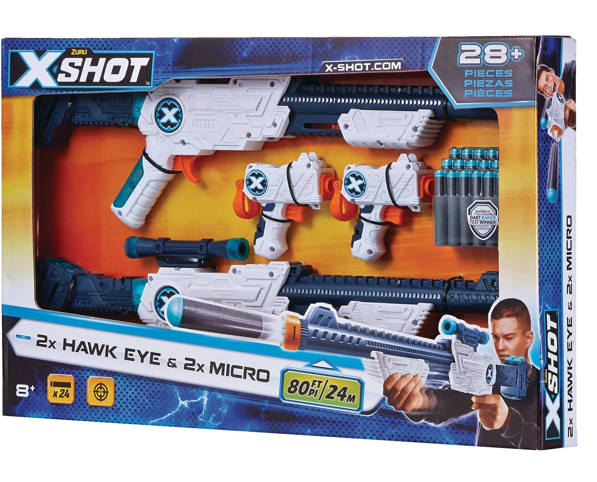 ZURU x-shot Double Hawk Eye & Micro Foam Dart Blaster Combo Pack mit 24 Darts, Alter 8+