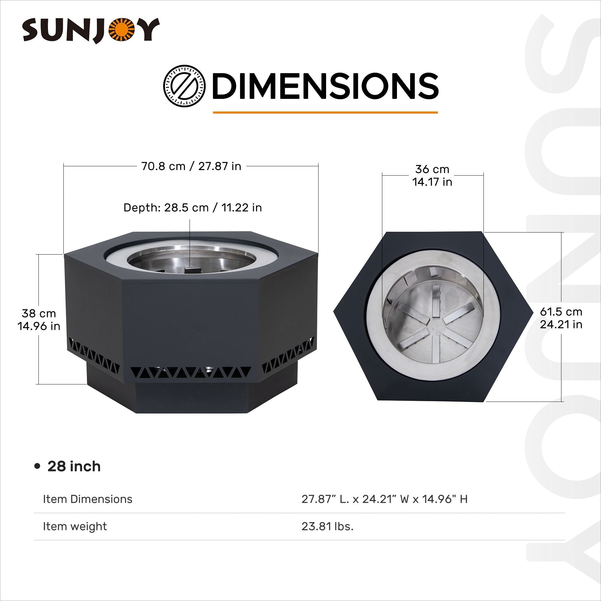 Sunjoy Lawrence hexagonale Low-Rauch-Feuerstelle, 28-in