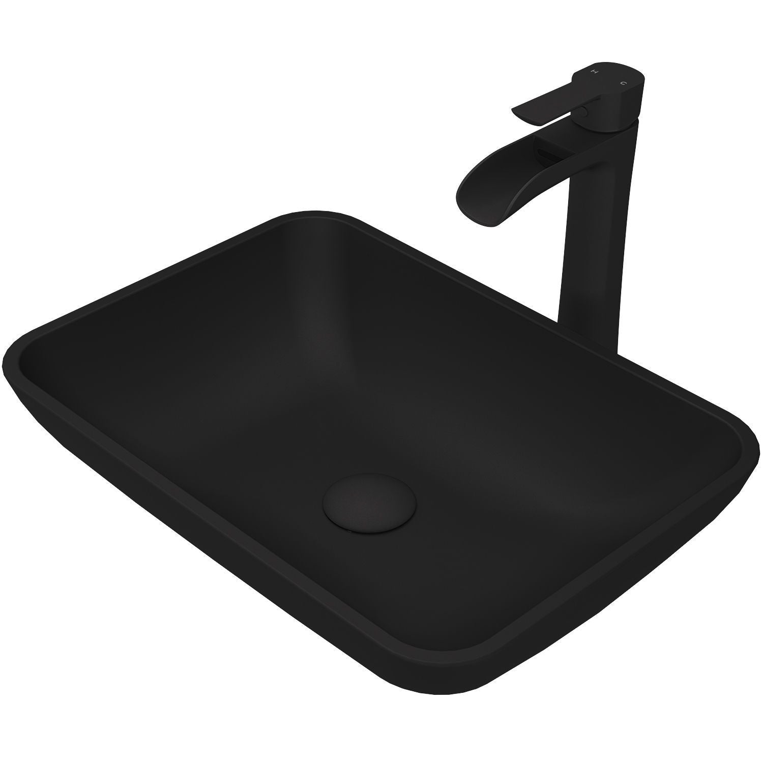 VIGO Sottil matteshell matte black Bad Spüle / Becken mit Niko Wasserhahn und Glas rechteckiges Gefäß