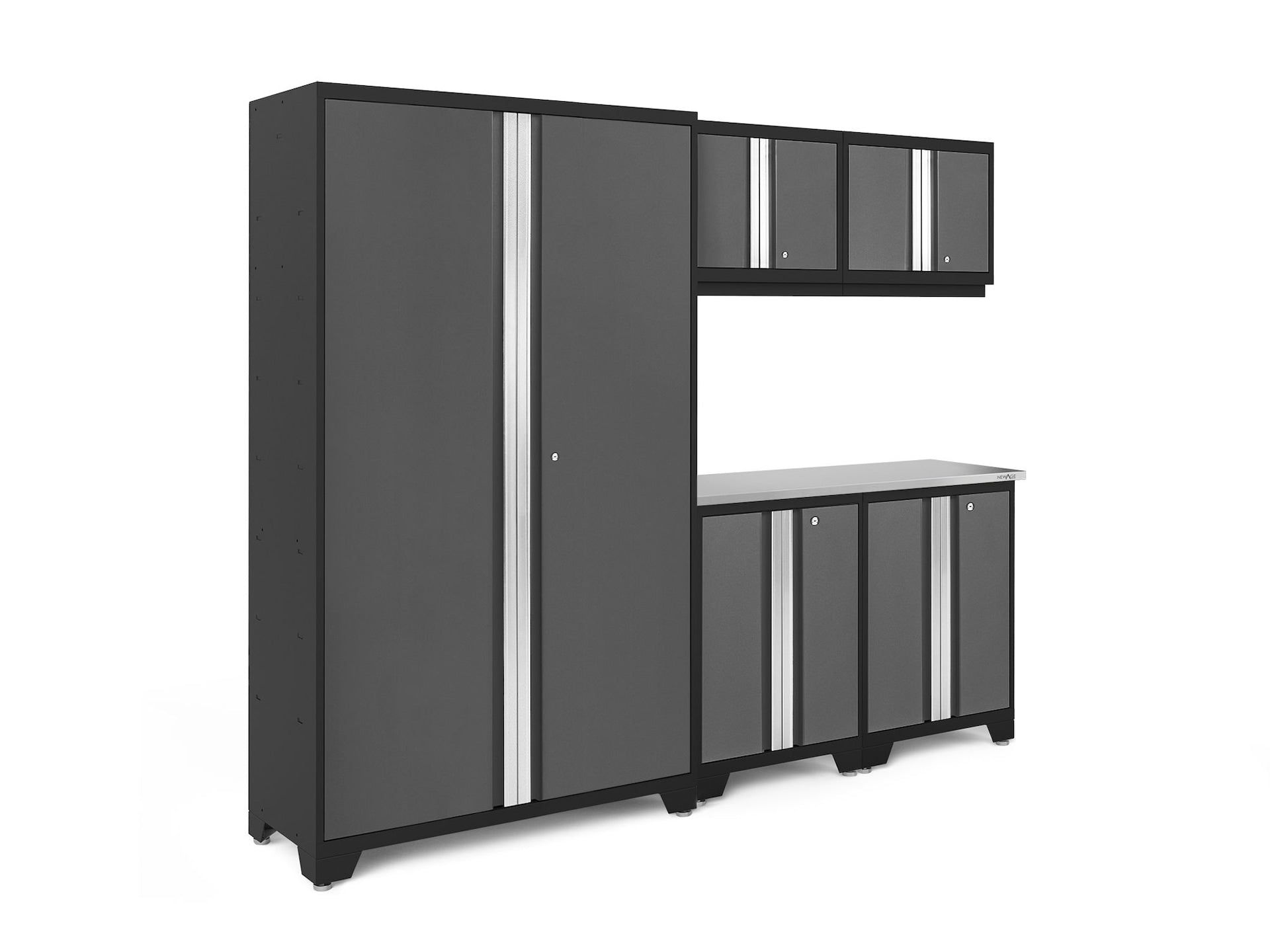 NewAge fett 3.0 Serie 24-Gauge-Garage-Schränke aus Stahl mit Edelstahl-Oberteil, Teilmontage, 96-in x 18-in x 72-in, 6-pc