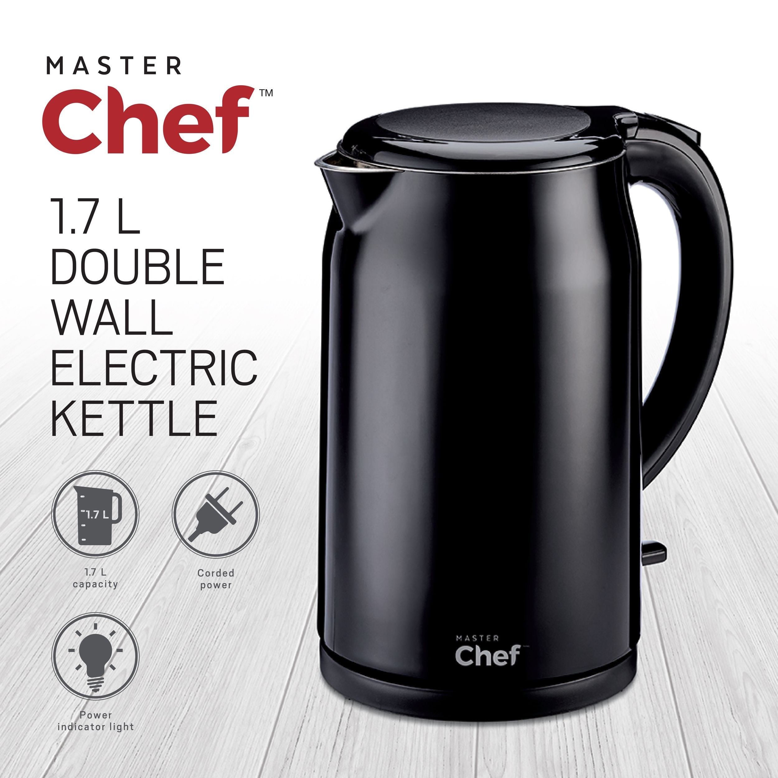 MasterChef Doppelwandkessel mit Druckknopfdeckel, 1,7-l