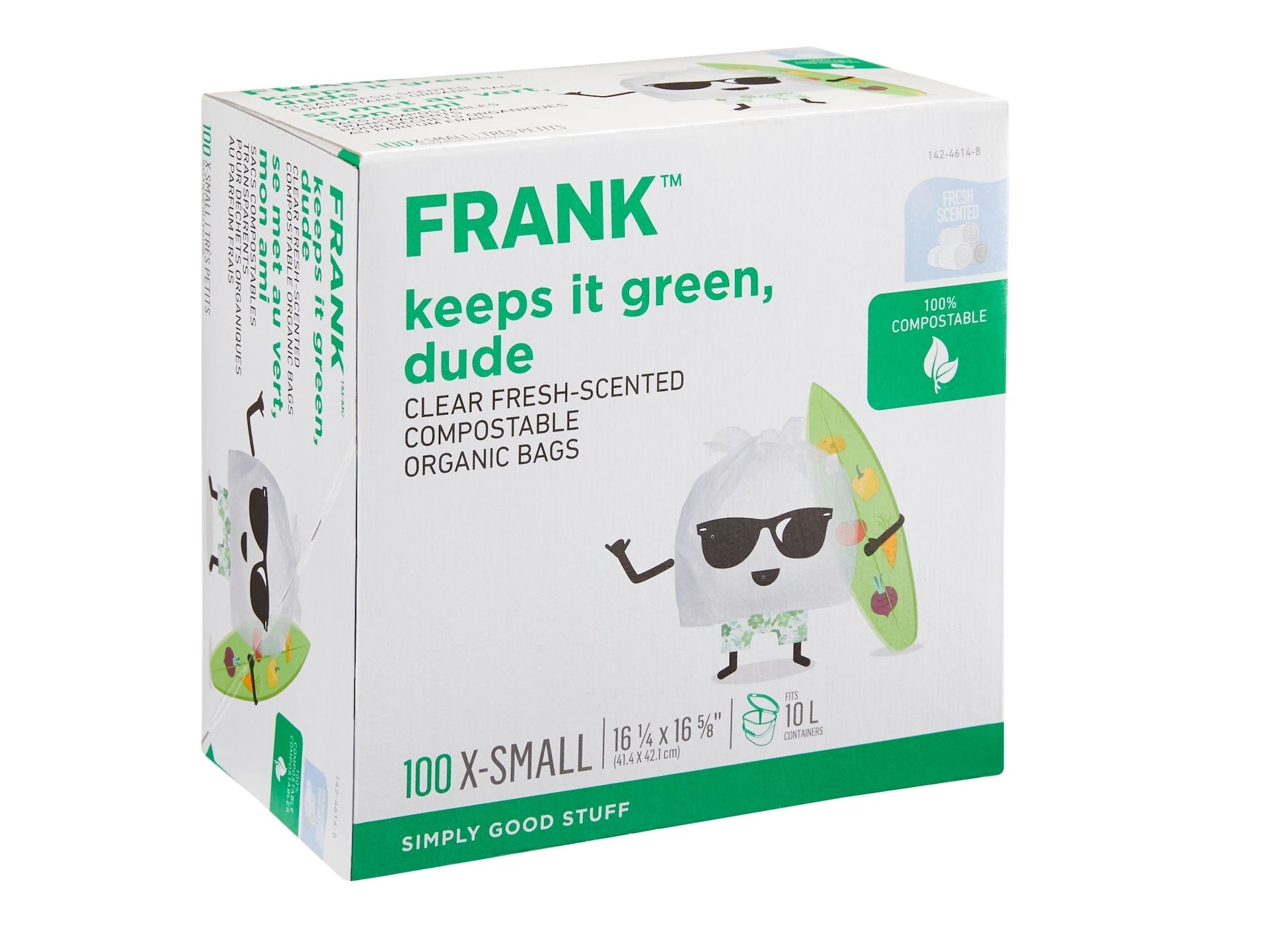 FRANK extrakleine organische, frisch duftende kompostierbare Lebensmittelabfälle, 100-pk, klar, 10-L