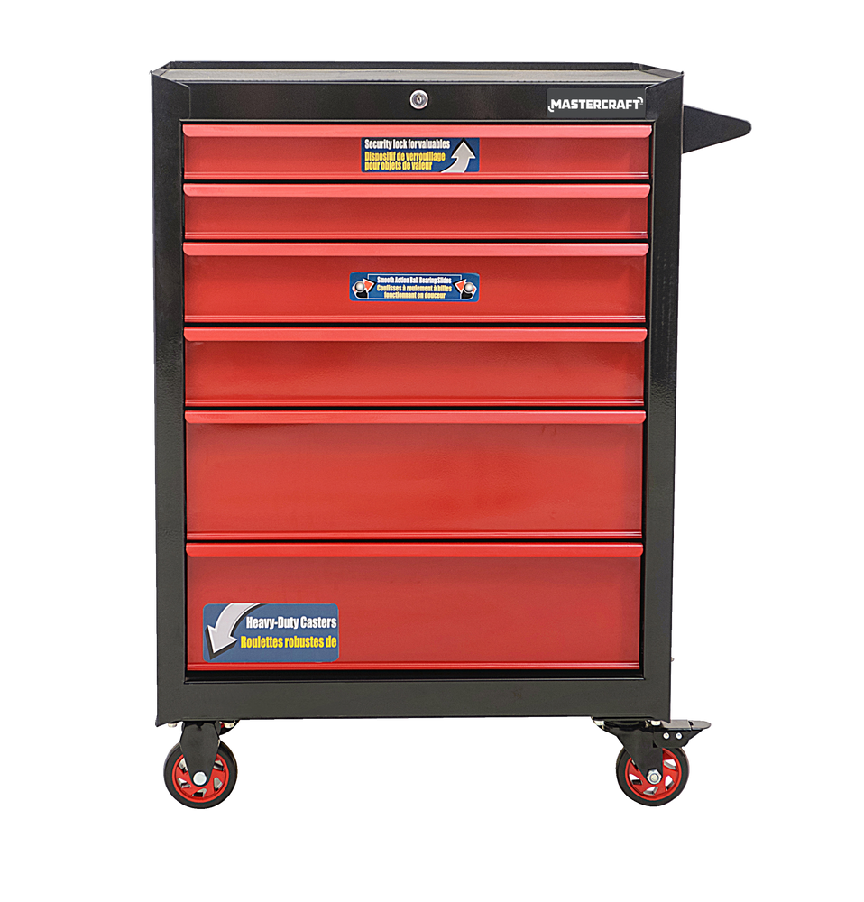 Mastercraft Walzwerkzeug-Lagerschrank mit 6 Schubladen, schwarz & rot, 26-in