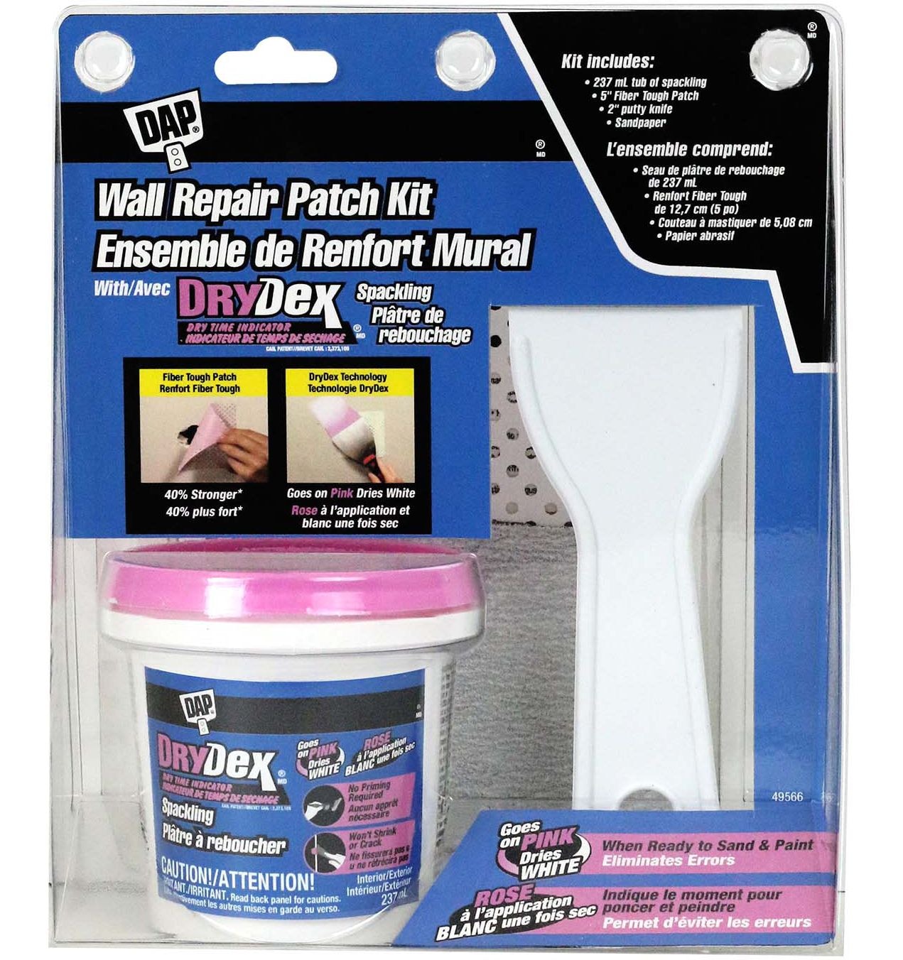 DAP Wand-Reparatur-Patch-Kit mit Drydex-Spackling, Kittmesser, Patches & Sandpapier, 4-pc