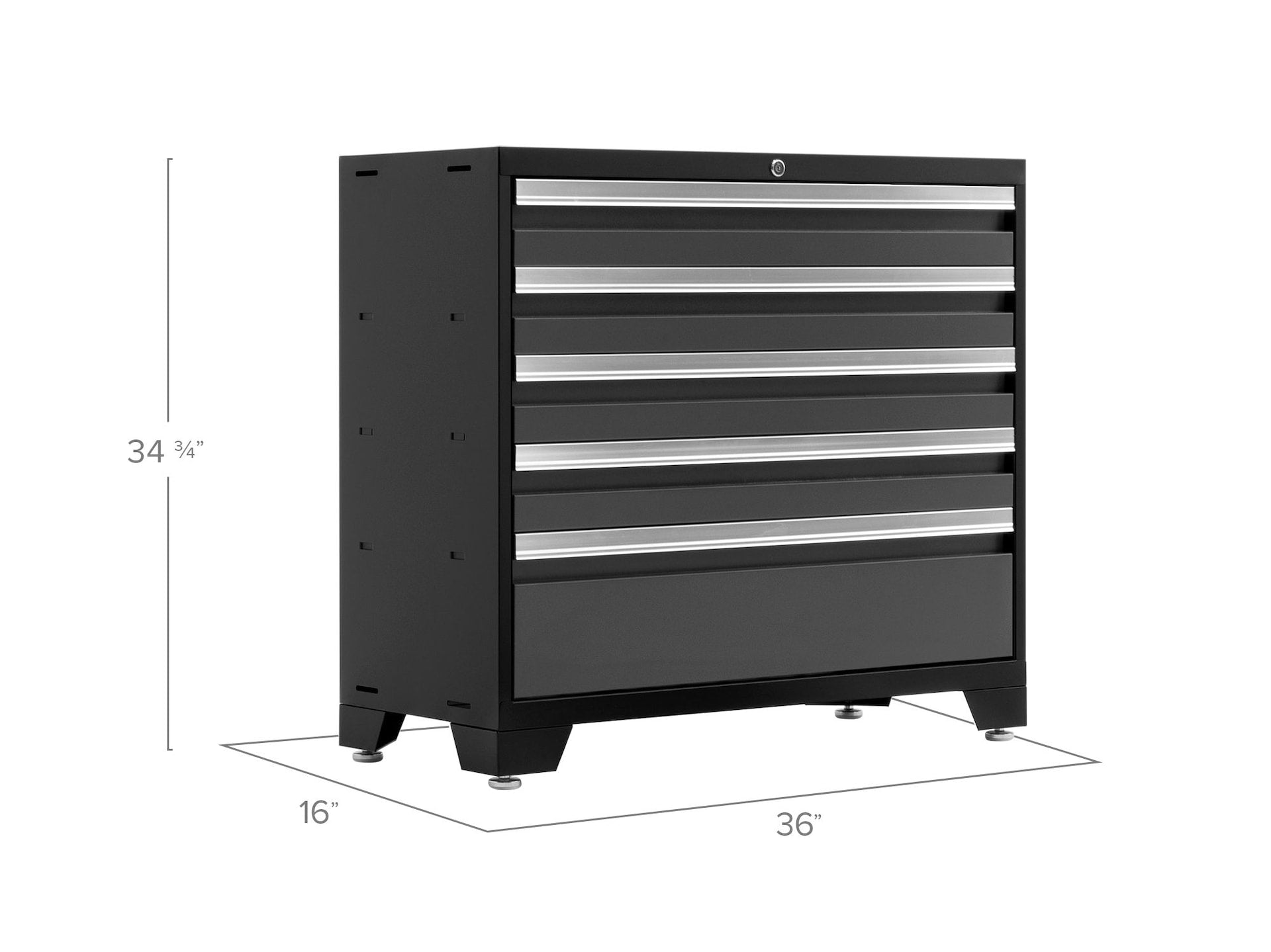 NewAge fett 3.0 Serie abschließbarer 5-Schubstahl-Werkzeugschrank mit verstellbaren Beinen, vollständig geschweißt, schwarz / grau, 36-in