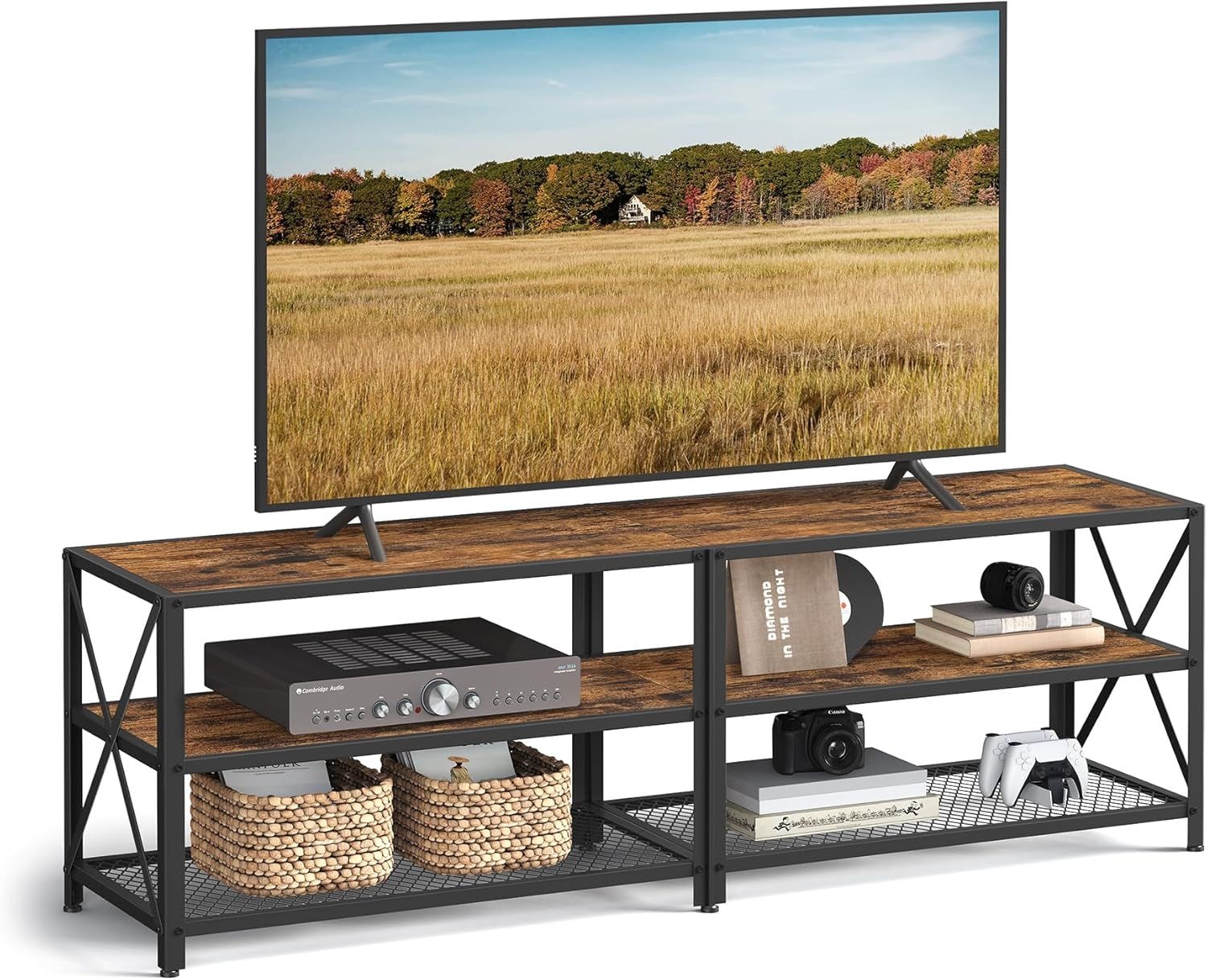 Songmics 70-in 3-Tier-Industrie-rustikalen braunen TV-Stand
