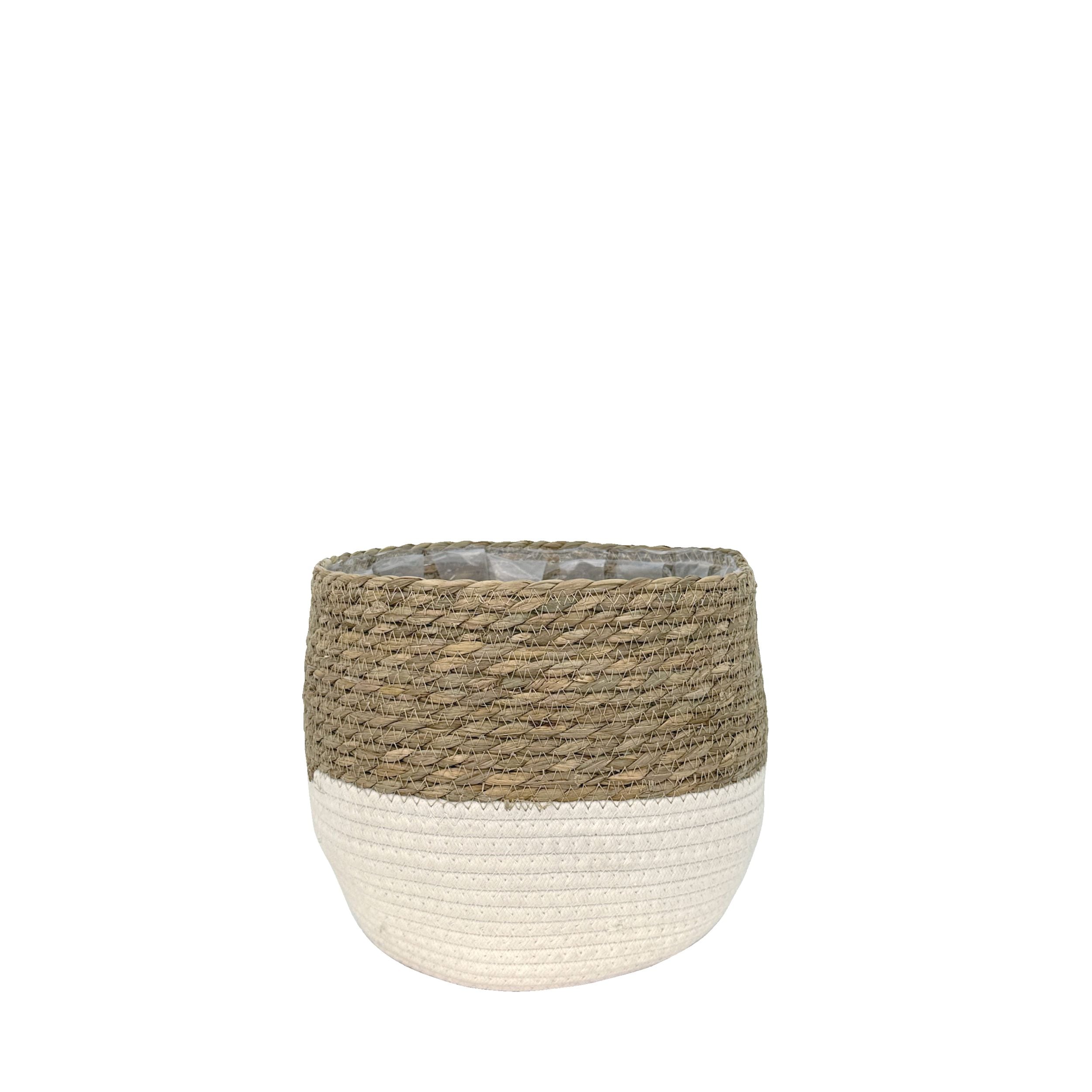 Lynne Baumwoll-Jute-Rundkorbpflanzgerät mit blattsicherem Kunststofffutter, 4-in