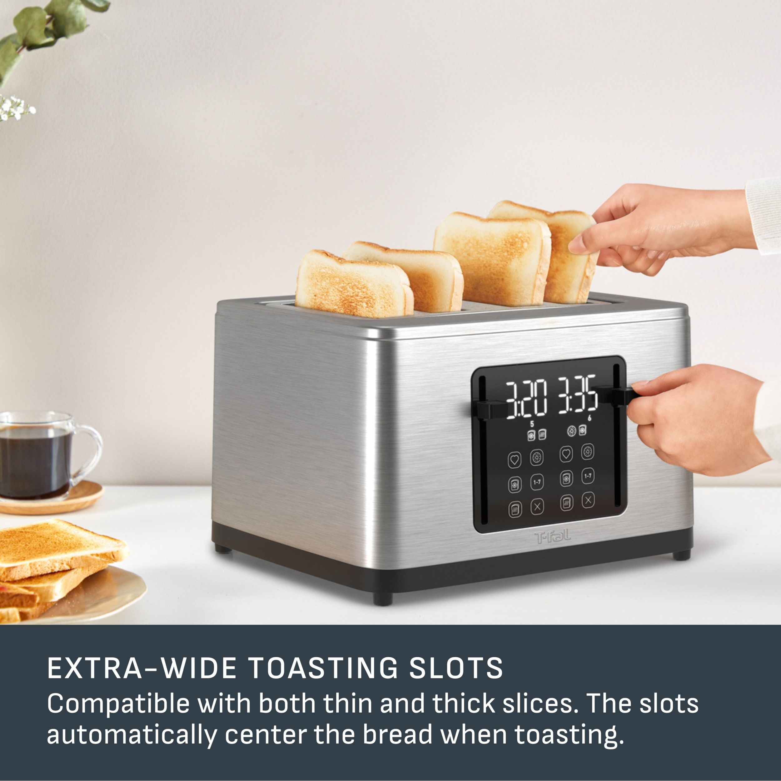 T-fal 4-Scheiben-Digital-Toaster aus Edelstahl, extra breite Schlitze, 7 Bräunungsstufen