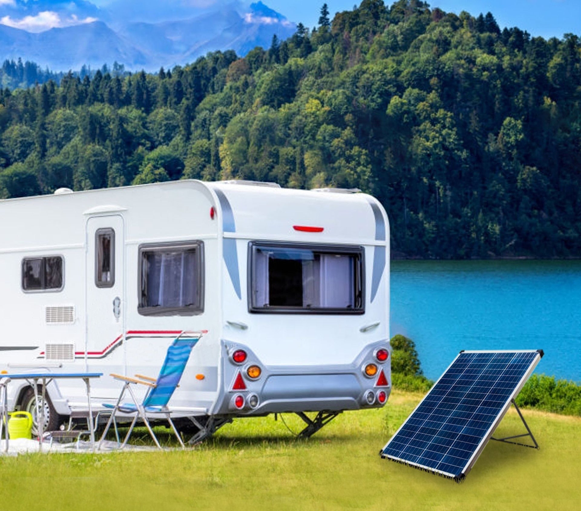 NOMA 100 Watt, 12 V kristallines Solarpanel mit Stand- und Laderegler