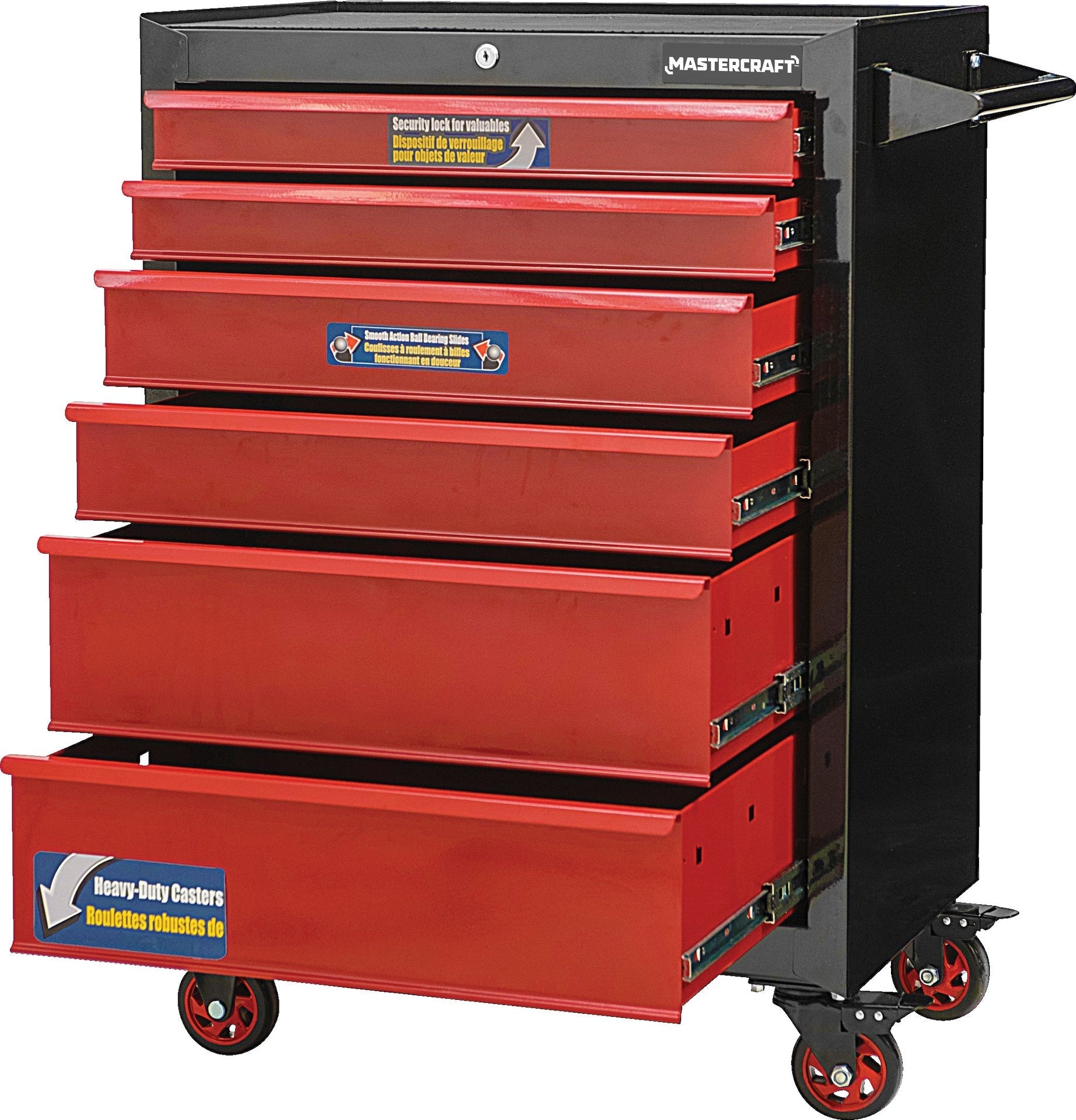 Mastercraft Walzwerkzeug-Lagerschrank mit 6 Schubladen, schwarz & rot, 26-in