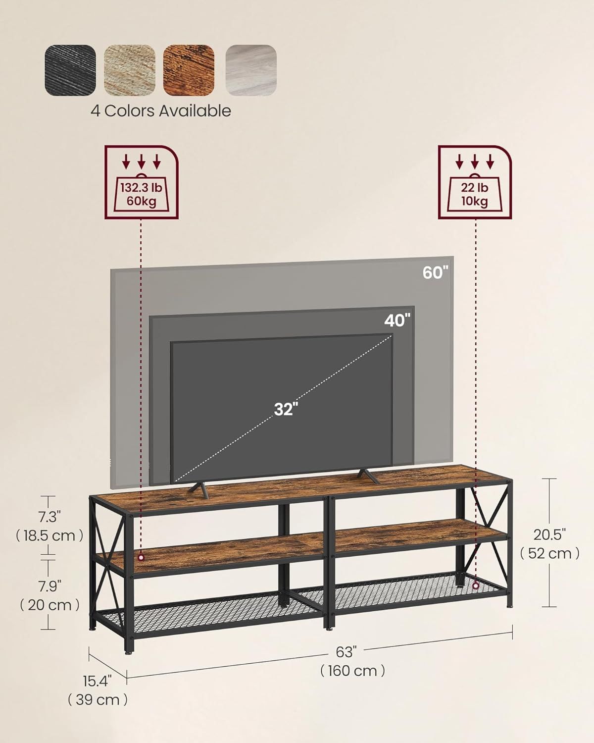 Songmics 70-in 3-Tier-Industrie-rustikalen braunen TV-Stand