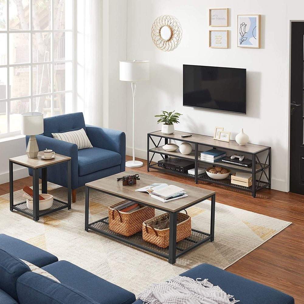 Songmics 70 in 3-Tier-Industrie-Greige / Black-TV-Stand