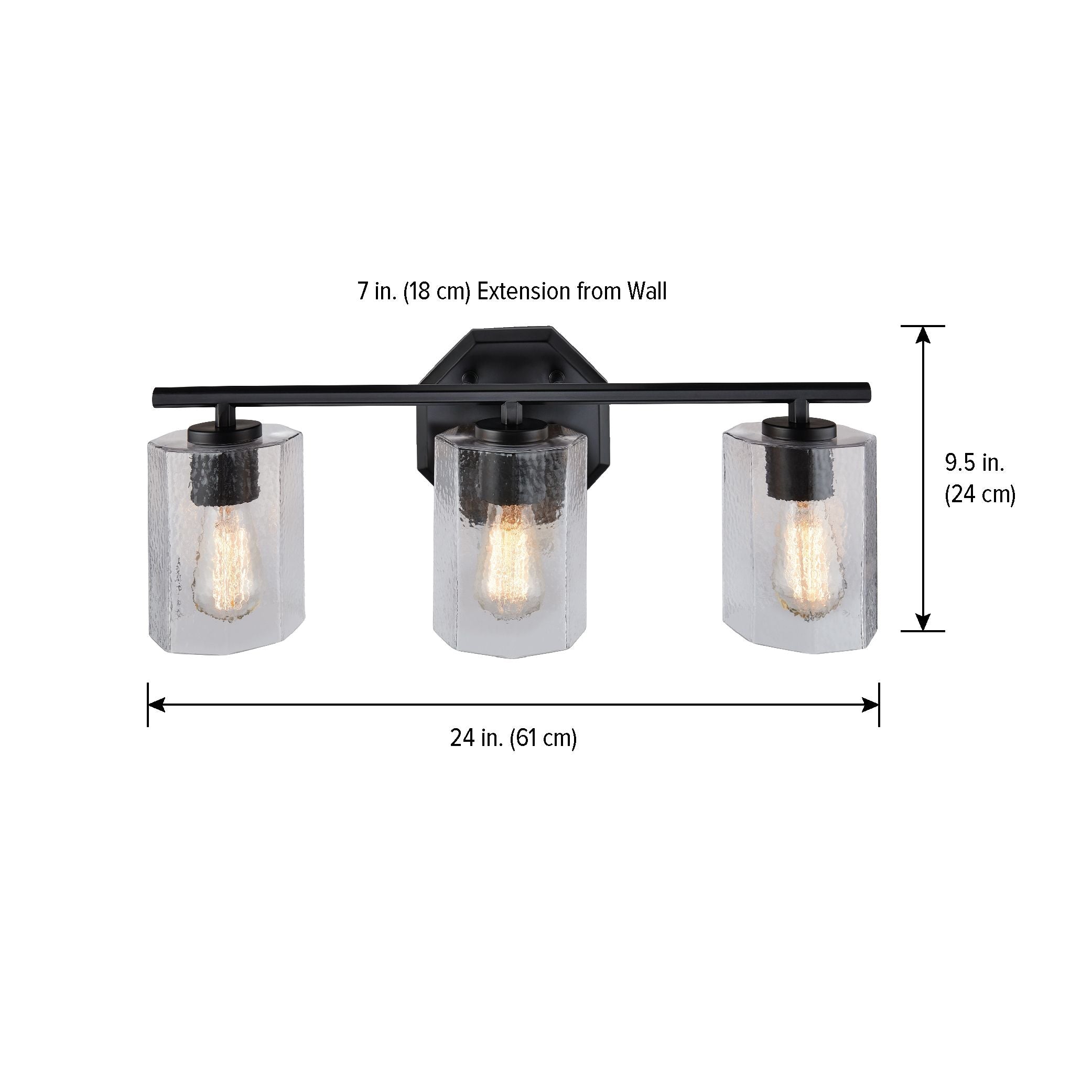 CANVAS Bridgewater 3-Licht-Scheibenleuchte mit gewelltem Glasschatten, schwarz