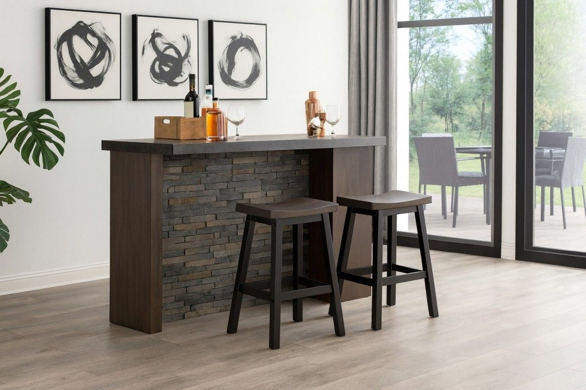 Brassex Arnoldeiche/dunkelgraue Theke/Barhocker mit Rückenlehne, 2-pc