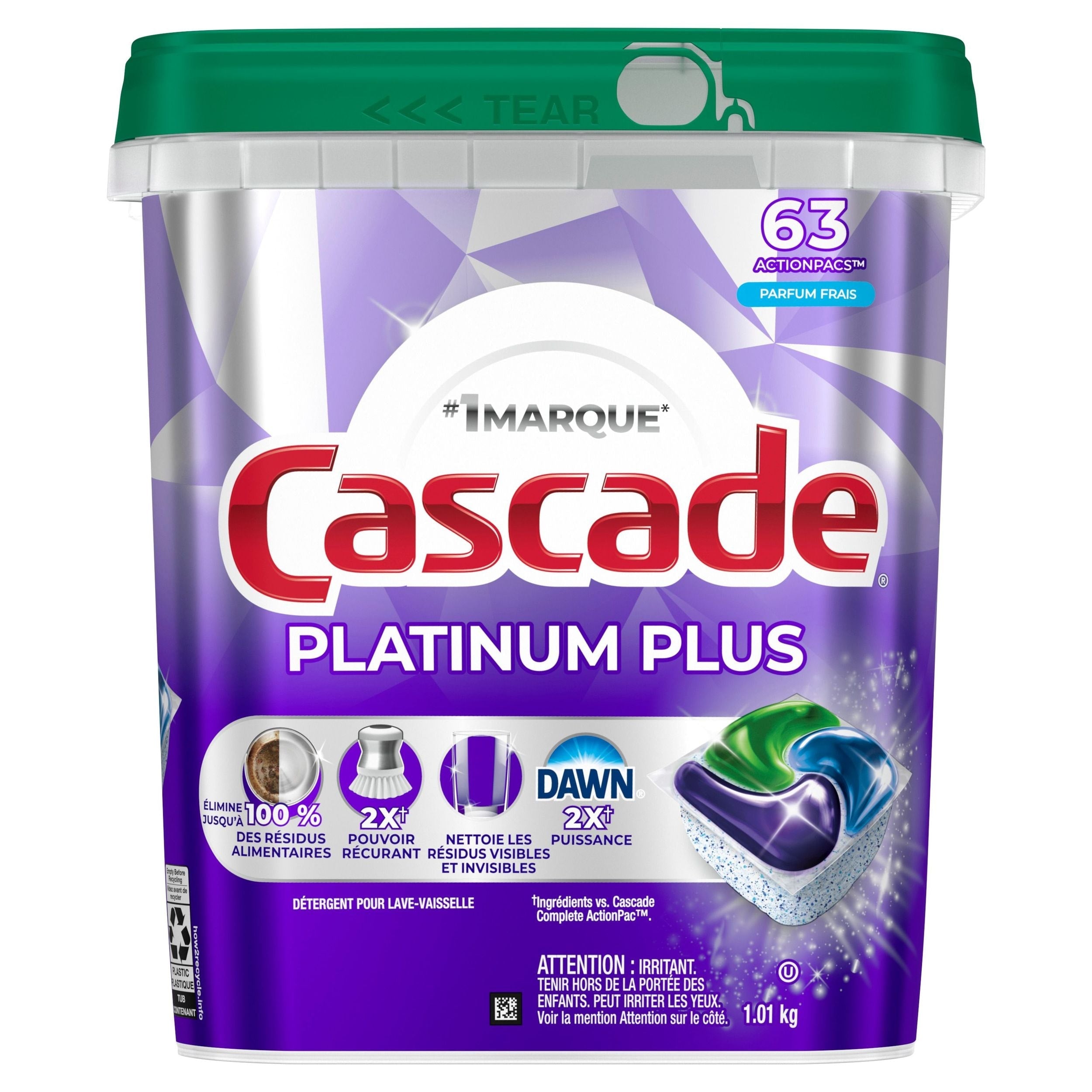 Cascade actionpacs Platin plus frische Geschirrspülerkapseln, 63-ct