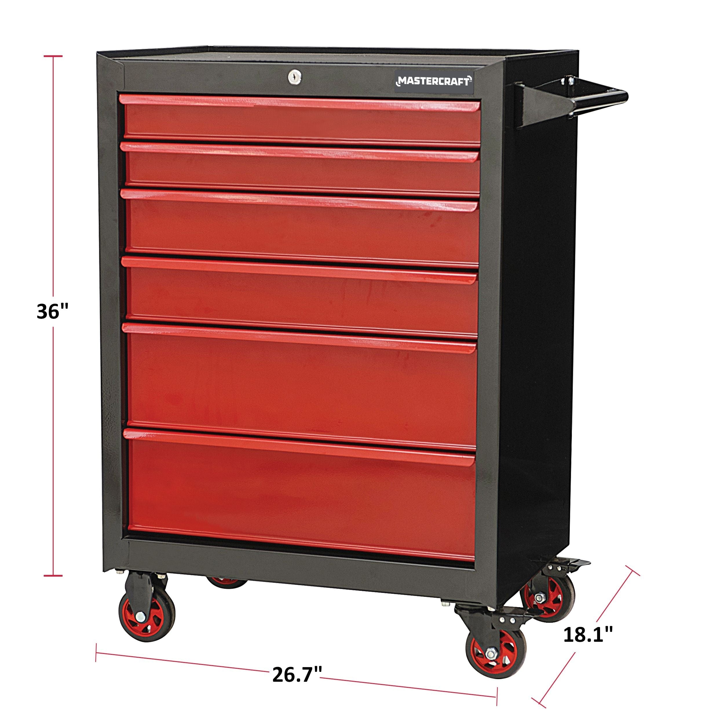 Mastercraft Walzwerkzeug-Lagerschrank mit 6 Schubladen, schwarz & rot, 26-in