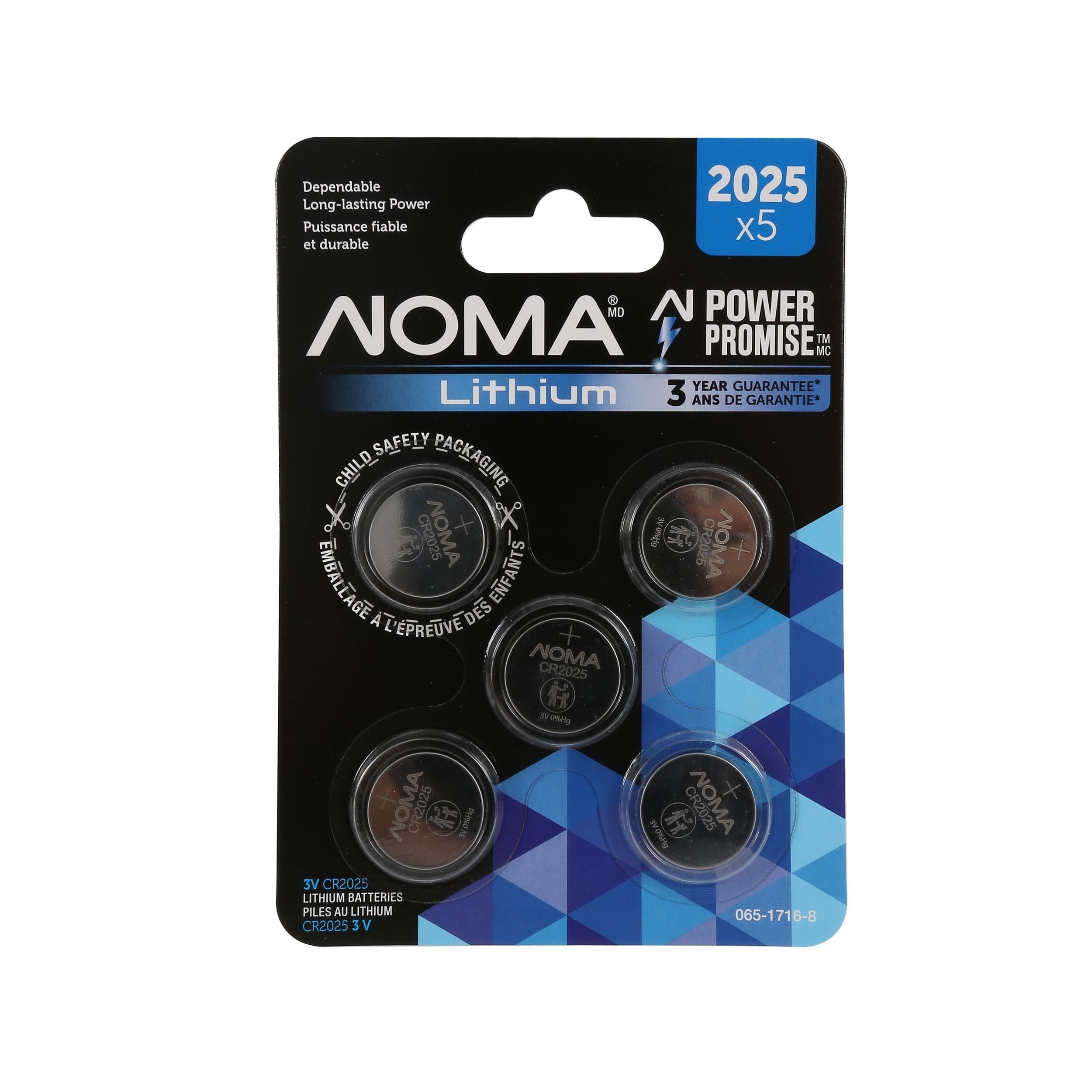 NOMA CR2025 3V / 3 Volt Lithium-Münzzellenbatterien, langlebig, 5-pk