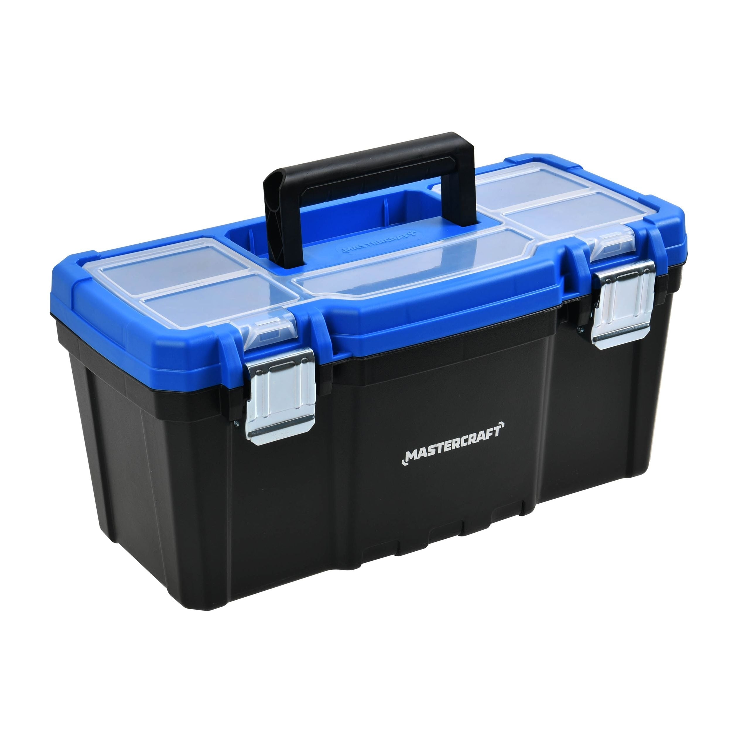 Mastercraft Tragbarer Kunststoff-Werkzeugkasten mit abnehmbarem Tablett & Tablett oben, blau, 16-in