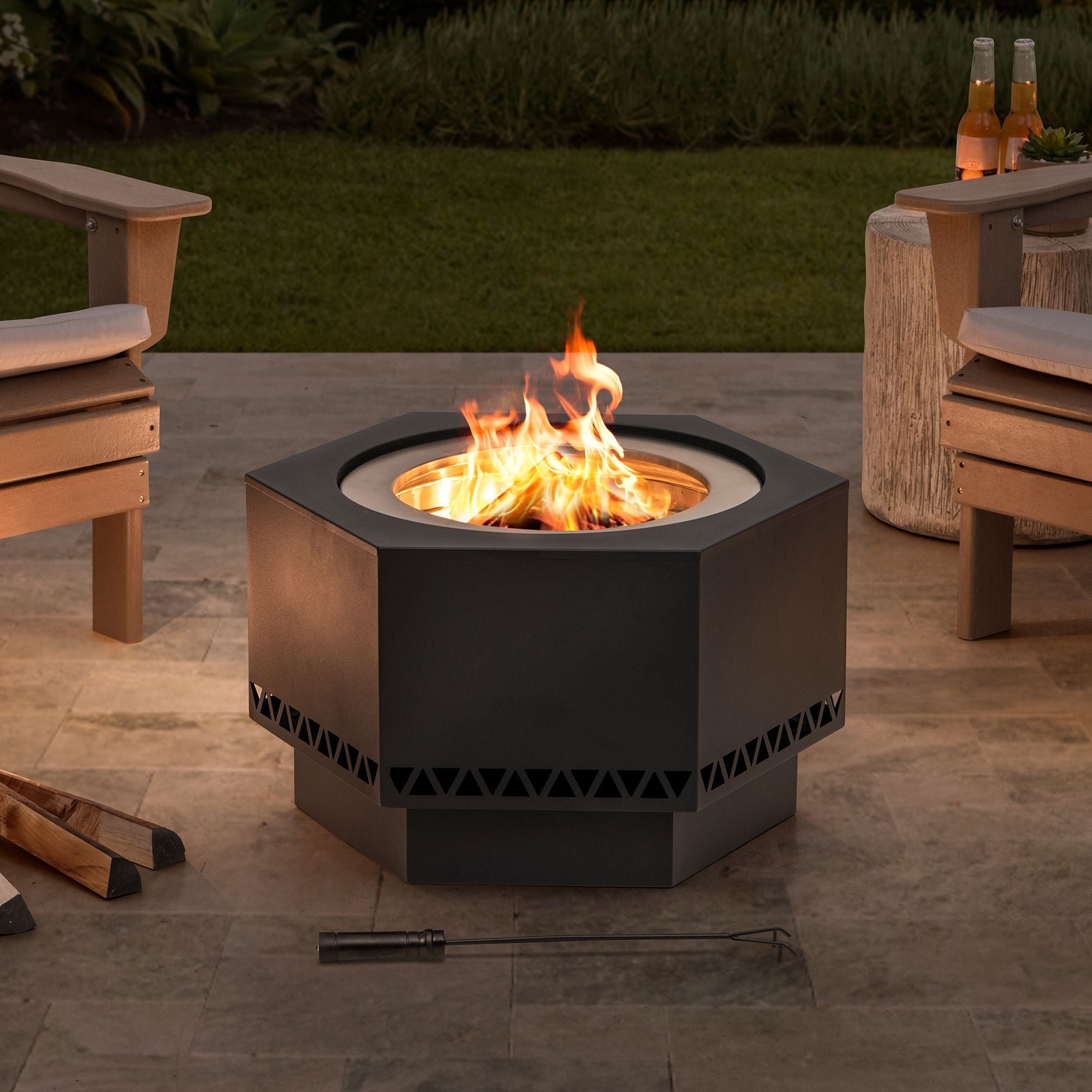 Sunjoy Lawrence hexagonale Low-Rauch-Feuerstelle, 28-in